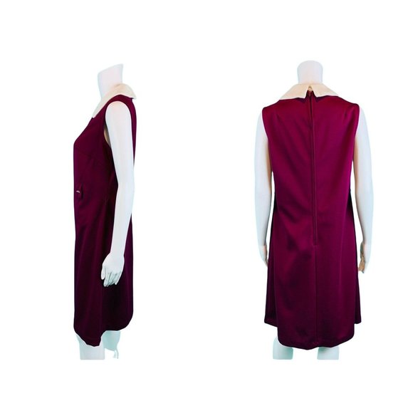 Vintage 1960s Mod Dress Maroon Peter Pan Collar | B 37" - Picture 10 of 10